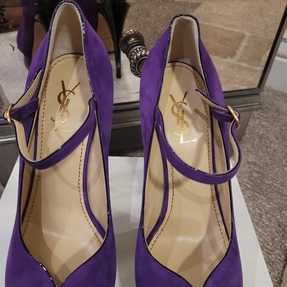 YVES SAINT LAUTENT (YSL) Tribute Pump, Kid Suede, Viola, Size 37 Women's - Picture 7 of 14